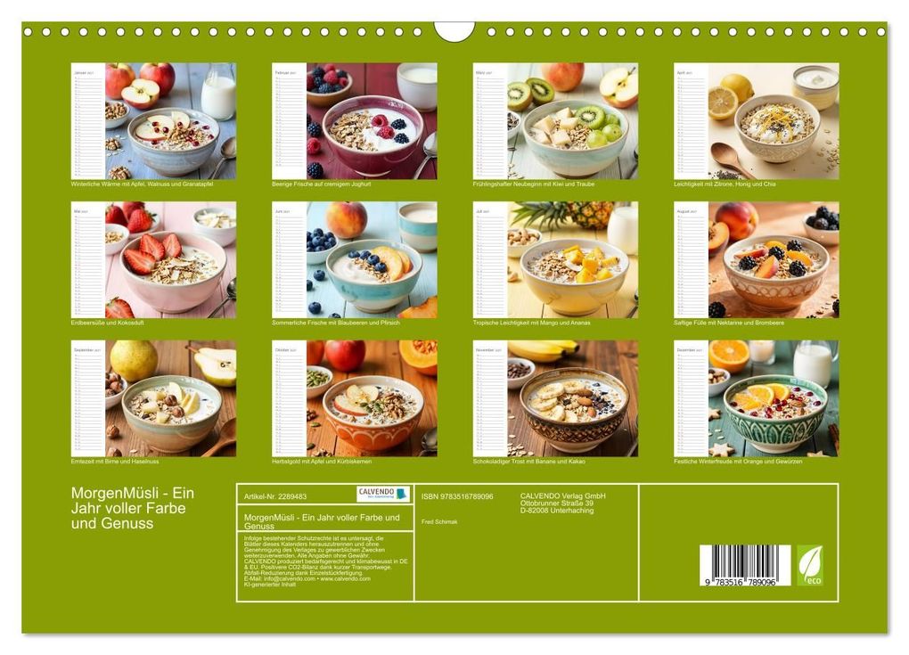 Weitere Ansicht: MorgenMüsli - Ein Jahr voller Farbe und Genuss (Wandkalender 2027 DIN A3 quer), CALVENDO Monatskalender | Fred Schimak, Calvendo