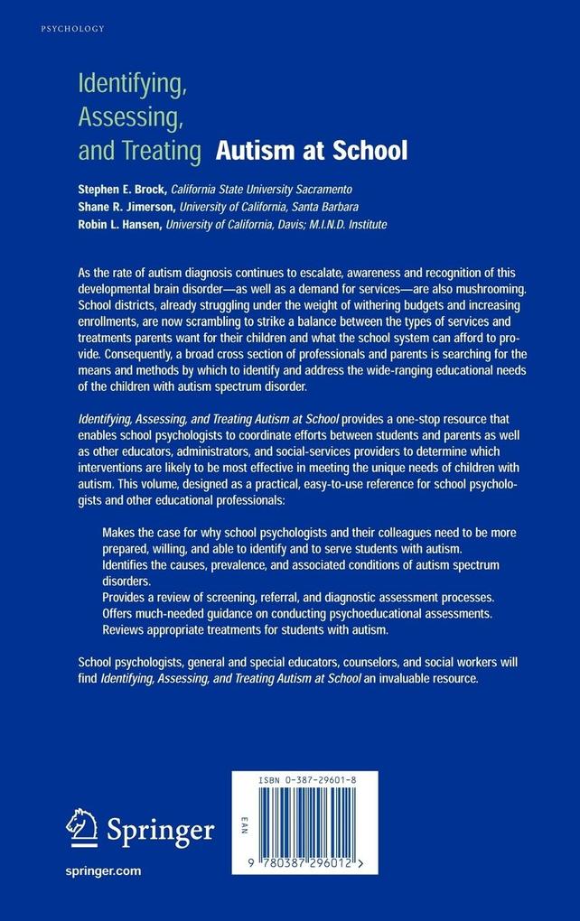 Weitere Ansicht: Identifying, Assessing, and Treating Autism at School | Stephen E. Brock, Shane R. Jimerson, Robin L. Hansen