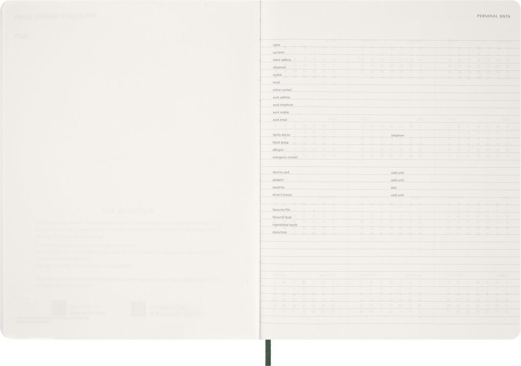 Weitere Ansicht: Moleskine 15 Monate Essential WochenKalender 2026/2027, 1 Wo = 2 Seiten, vertikal, XXL, weicher Einband, Myrtengrün