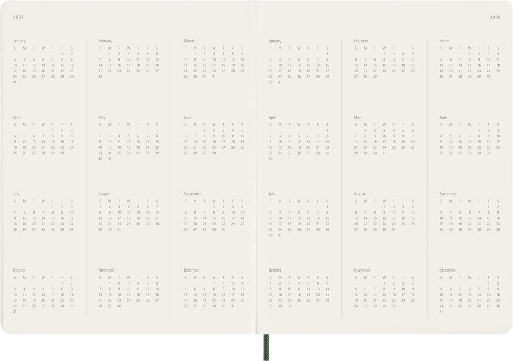 Weitere Ansicht: Moleskine 15 Monate Essential WochenKalender 2026/2027, 1 Wo = 2 Seiten, vertikal, XXL, weicher Einband, Myrtengrün