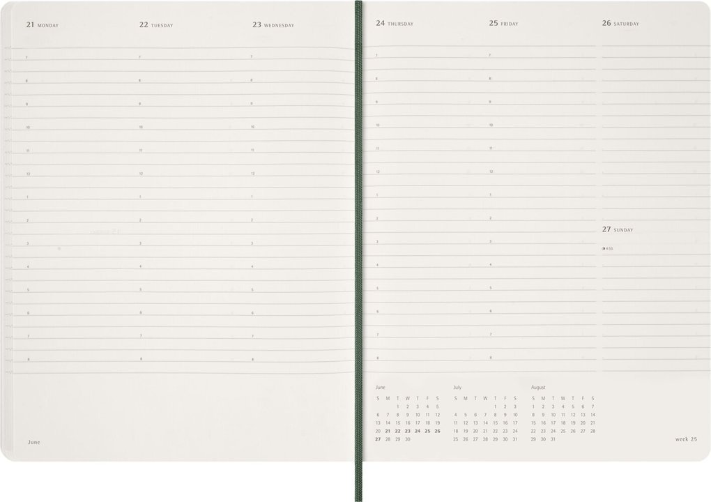 Weitere Ansicht: Moleskine 15 Monate Essential WochenKalender 2026/2027, 1 Wo = 2 Seiten, vertikal, XXL, weicher Einband, Myrtengrün