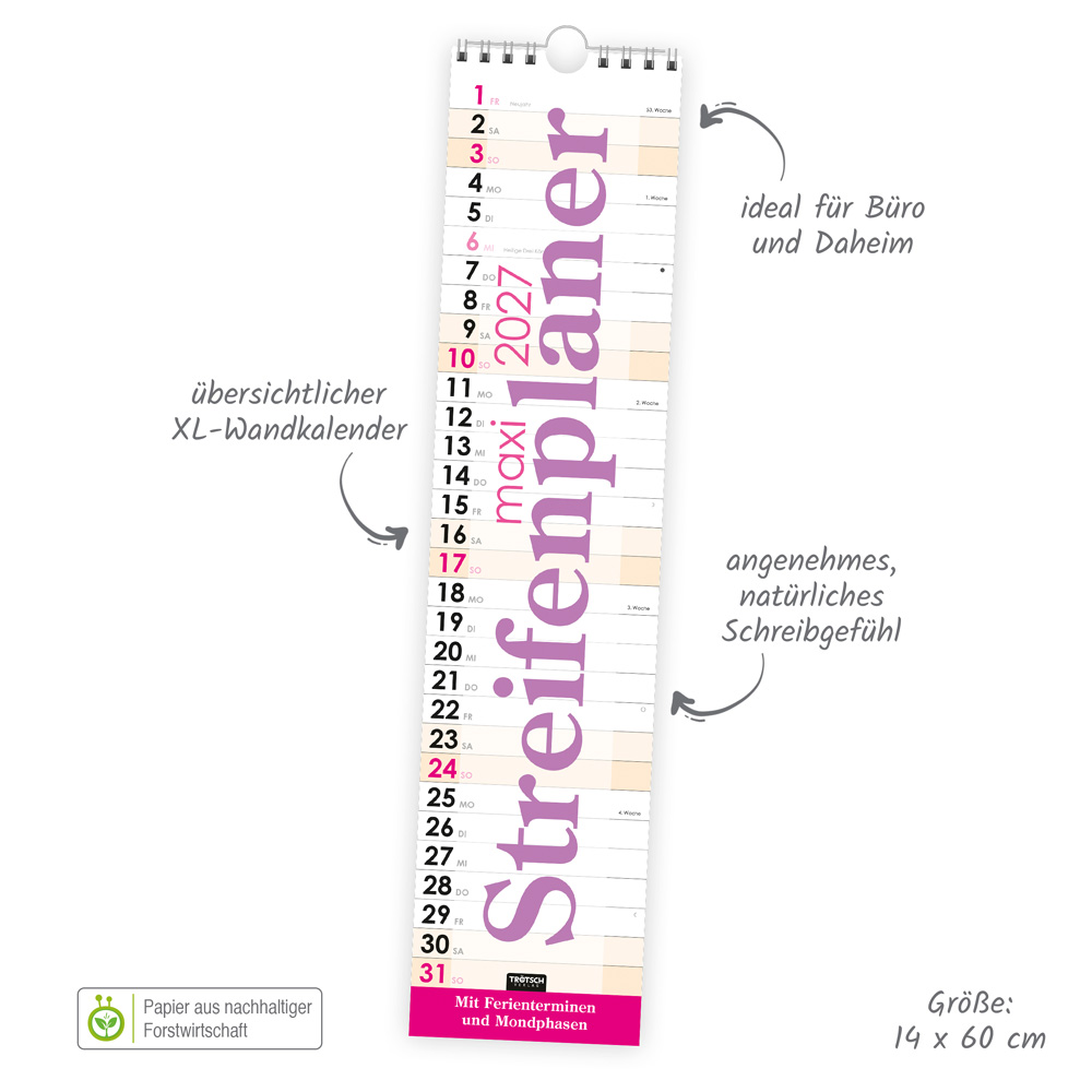 Weitere Ansicht: TRÖTSCH - Streifenkalender Maxi Violett 2027