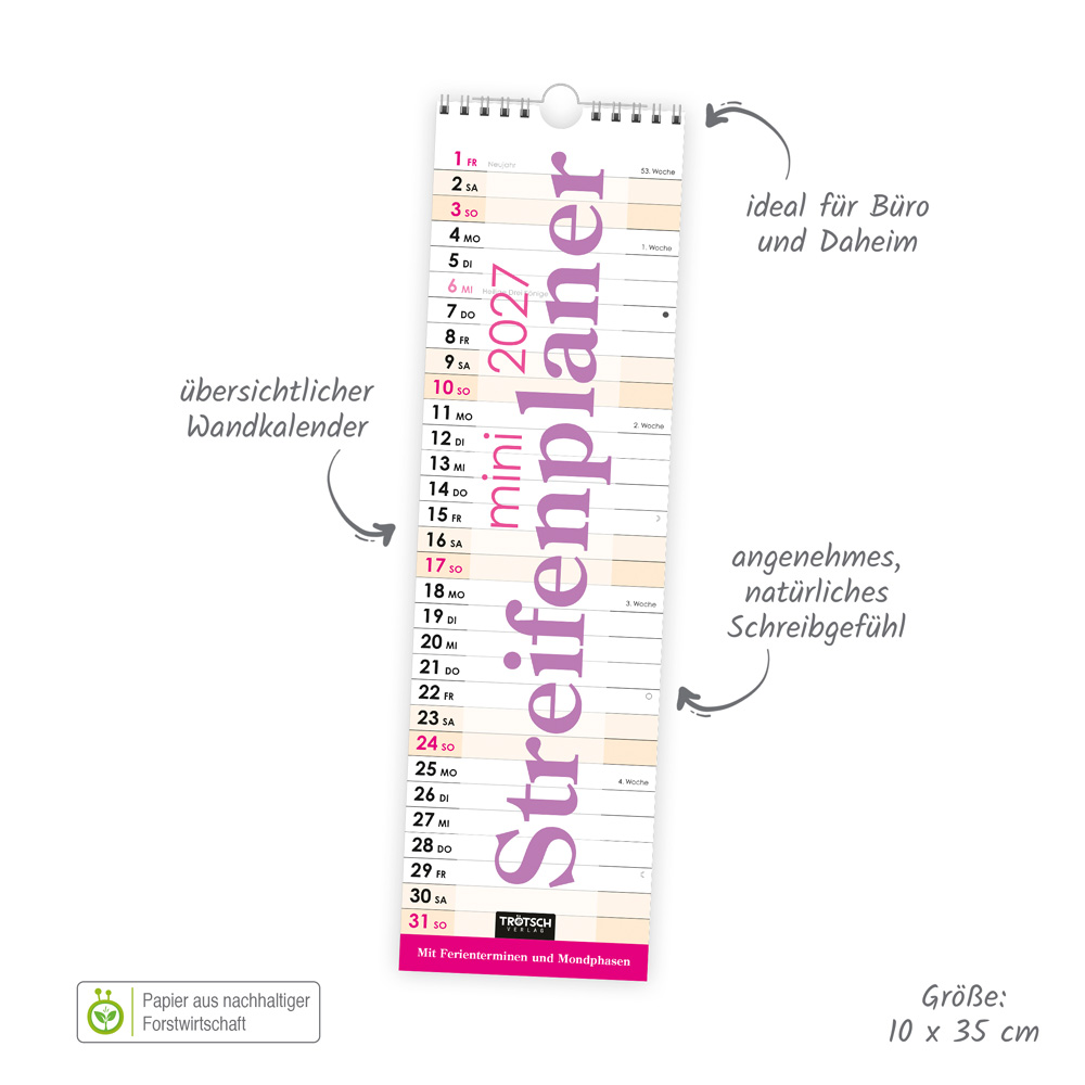 Weitere Ansicht: TRÖTSCH - Streifenkalender Mini Violett 2027