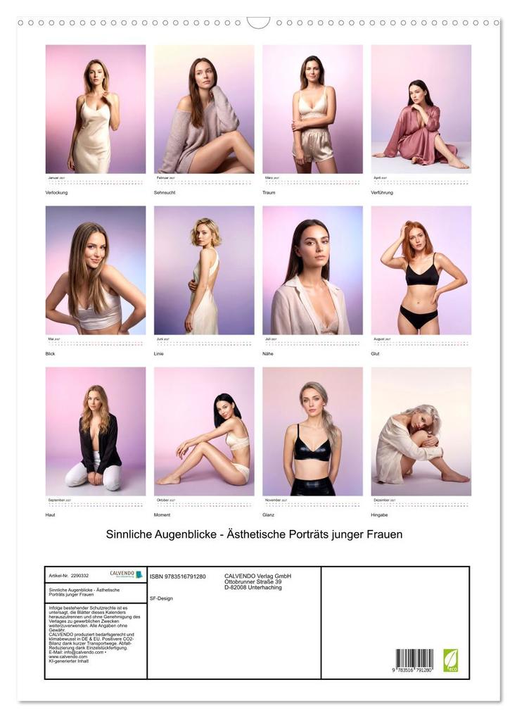 Weitere Ansicht: Sinnliche Augenblicke - Ästhetische Porträts junger Frauen (Wandkalender 2027 DIN A2 hoch), CALVENDO Monatskalender | SF-Design SF-Design, Calvendo