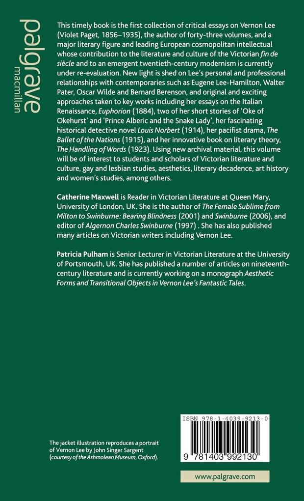 Weitere Ansicht: Vernon Lee | Patricia Pulham, Catherine Maxwell