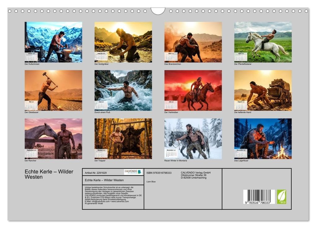 Weitere Ansicht: Echte Kerle - Wilder Westen (Wandkalender 2027 DIN A3 quer), CALVENDO Monatskalender | Liam Blue, Calvendo