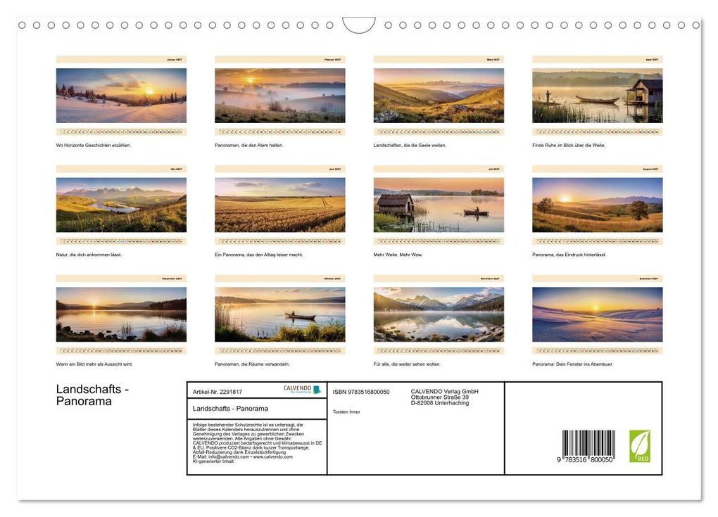 Weitere Ansicht: Landschafts - Panorama (Wandkalender 2027 DIN A3 quer), CALVENDO Monatskalender | Torsten Irmer, Calvendo