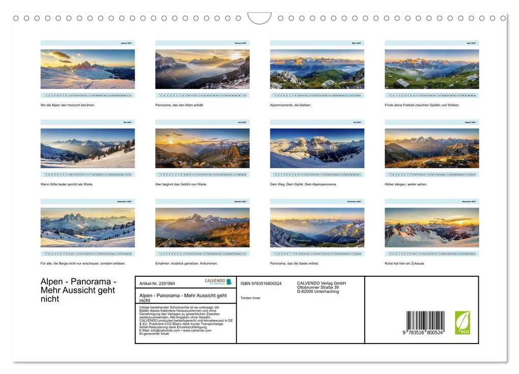 Weitere Ansicht: Alpen - Panorama - Mehr Aussicht geht nicht (Wandkalender 2027 DIN A3 quer), CALVENDO Monatskalender | Torsten Irmer, Calvendo
