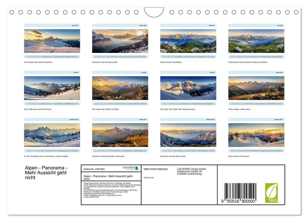 Weitere Ansicht: Alpen - Panorama - Mehr Aussicht geht nicht (Wandkalender 2027 DIN A4 quer), CALVENDO Monatskalender | Torsten Irmer, Calvendo