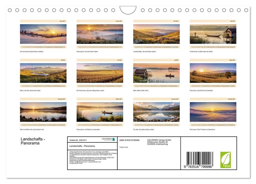 Weitere Ansicht: Landschafts - Panorama (Wandkalender 2027 DIN A4 quer), CALVENDO Monatskalender | Torsten Irmer, Calvendo