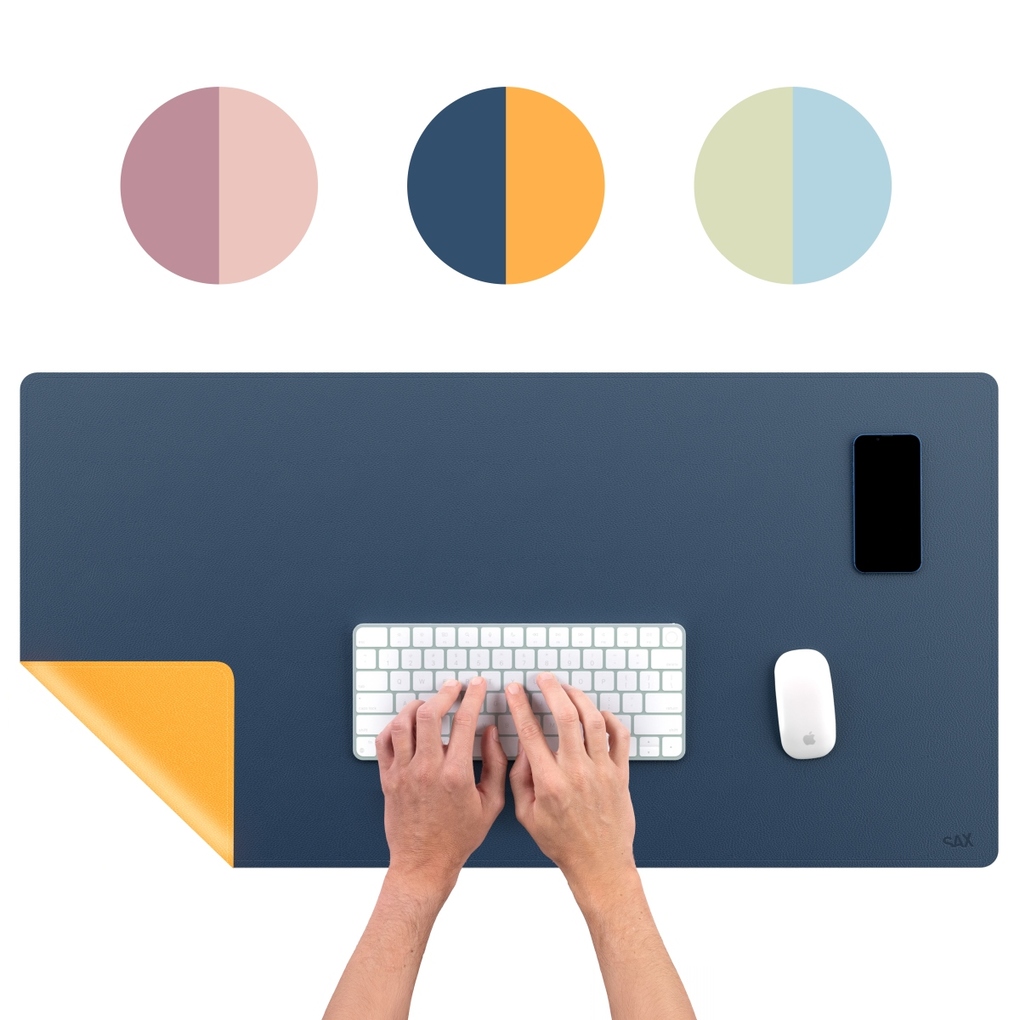 Produktbild: SAX Schreibtischunterlage PU Leder, blau/gelb