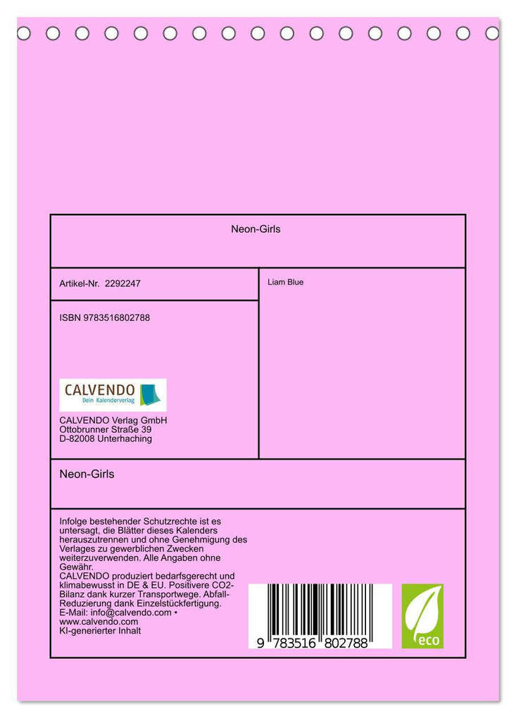 Weitere Ansicht: Neon-Girls (Tischkalender 2027 DIN A5 hoch), CALVENDO Monatskalender | Calvendo, Liam Blue
