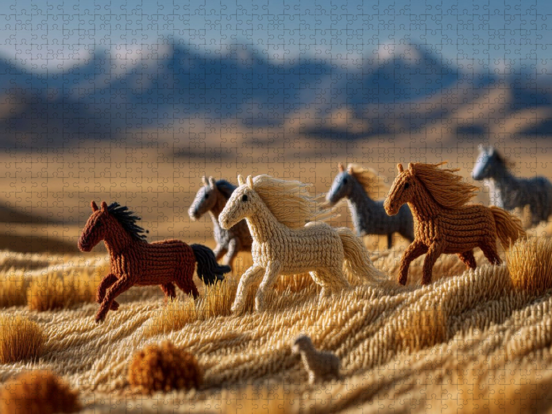 Weitere Ansicht: CALVENDO Puzzle Eurasische Steppe mit Wildpferden aus Wolle | 1000 Teile Lege-Größe 64x48cm Foto-Puzzle für glückliche Stunden | Calvendo