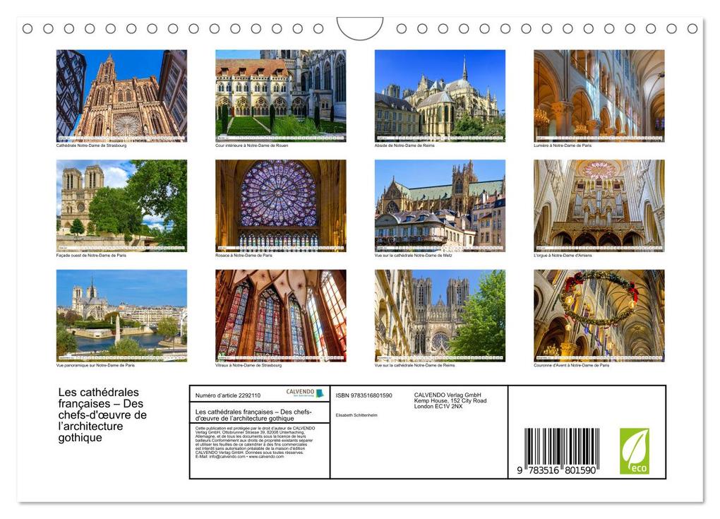 Weitere Ansicht: Les cathédrales françaises - Des chefs-d'uvre de l'architecture gothique (Calendrier mural 2027 DIN A4 vertical), CALVENDO calendrier mensuel | Calvendo, Elisabeth Schittenhelm