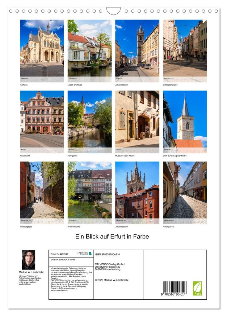 Weitere Ansicht: Ein Blick auf Erfurt in Farbe (Wandkalender 2027 DIN A3 hoch), CALVENDO Monatskalender | Markus W. Lambrecht, Calvendo