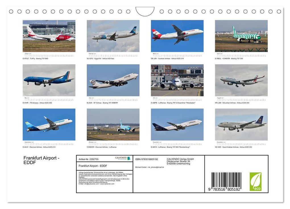 Weitere Ansicht: Frankfurt Airport - EDDF (Wandkalender 2027 DIN A4 quer), CALVENDO Monatskalender | Michael Knebel, Calvendo