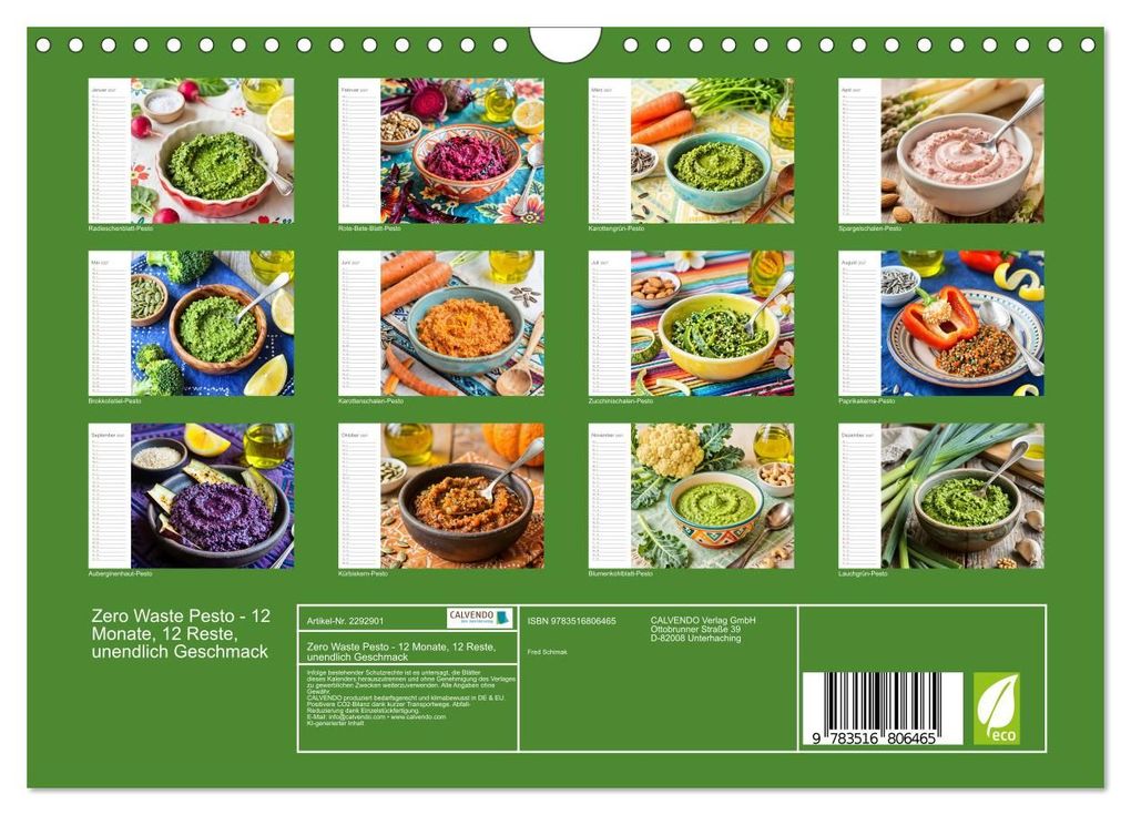 Weitere Ansicht: Zero Waste Pesto - 12 Monate, 12 Reste, unendlich Geschmack (Wandkalender 2027 DIN A4 quer), CALVENDO Monatskalender | Fred Schimak, Calvendo