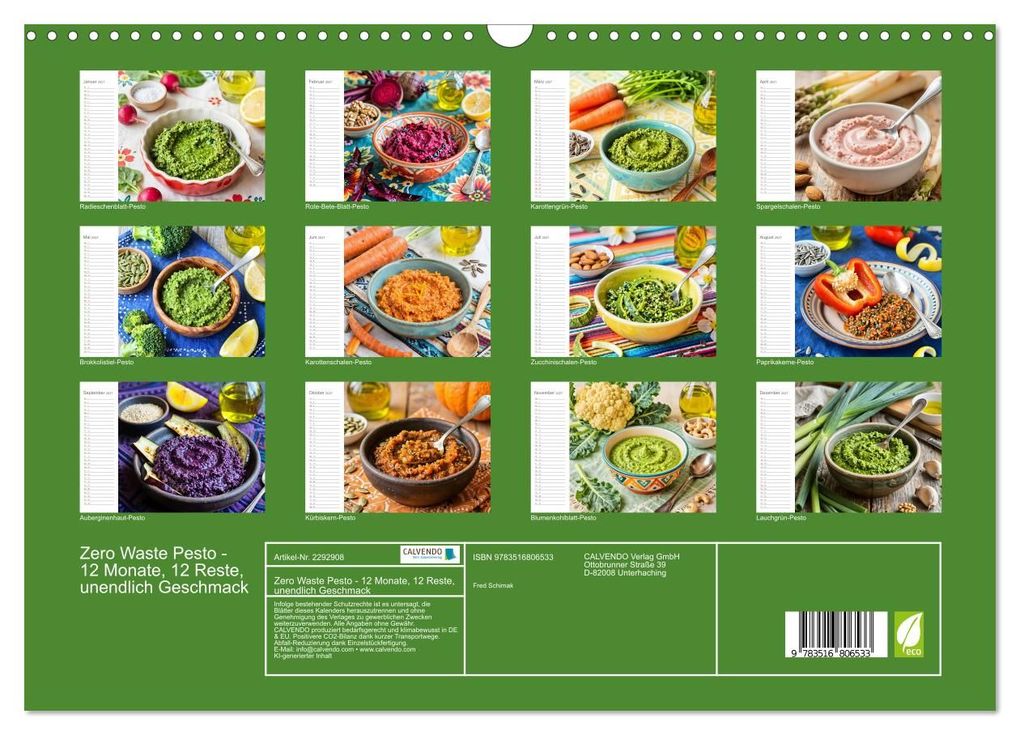 Weitere Ansicht: Zero Waste Pesto - 12 Monate, 12 Reste, unendlich Geschmack (Wandkalender 2027 DIN A3 quer), CALVENDO Monatskalender | Fred Schimak, Calvendo