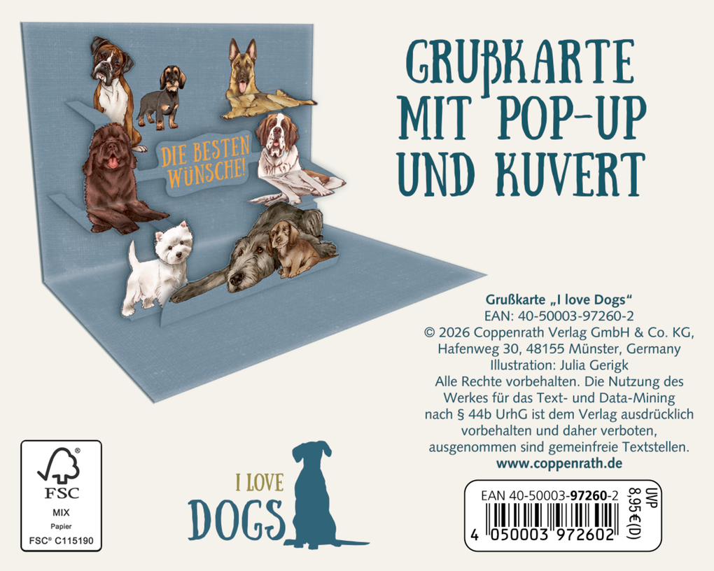 Weitere Ansicht: Pop-up-Grußkarte - I love Dogs