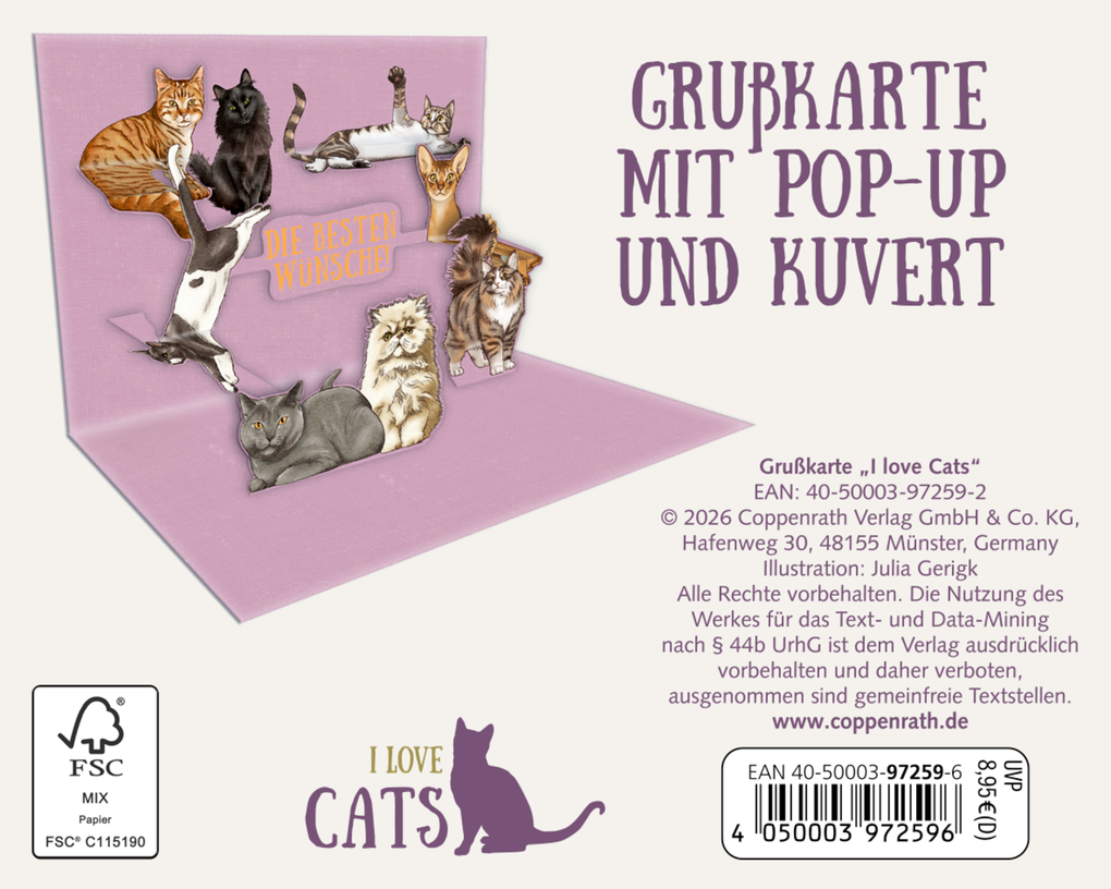 Weitere Ansicht: Pop-up-Grußkarte - I love Cats
