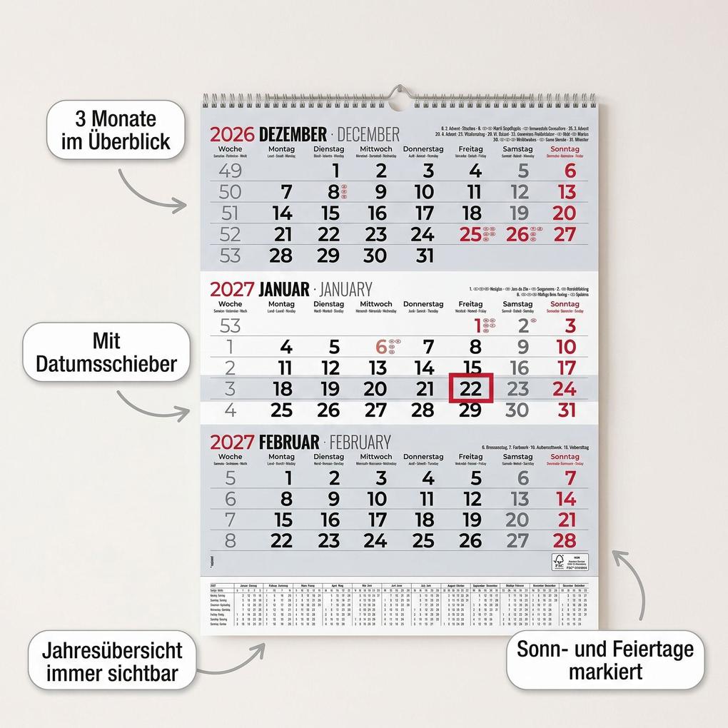 Weitere Ansicht: 3-Monatsplaner Triplan Comfort grau 2027 | Neumann Verlage GmbH & Co. KG