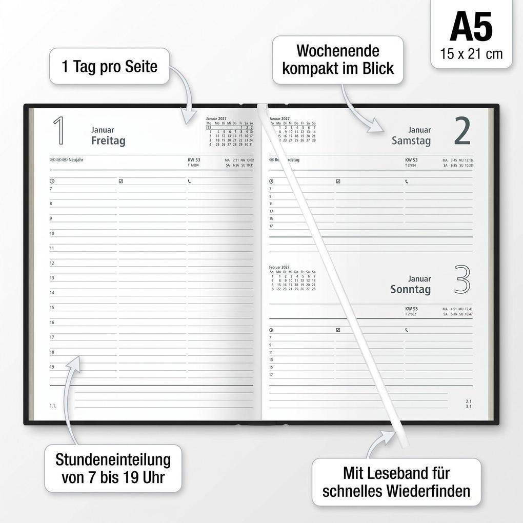 Weitere Ansicht: Buchkalender 1T/1S 336S schwarz 2027