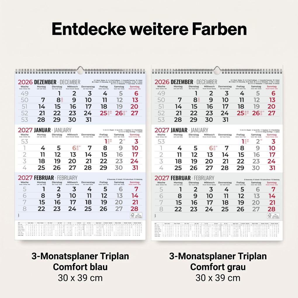 Weitere Ansicht: 3-Monatsplaner Triplan Comfort blau 2027 | Neumann Verlage GmbH & Co. KG