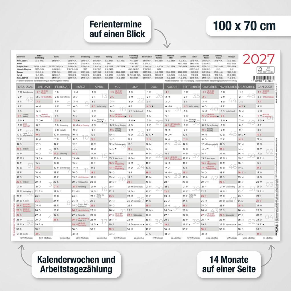 Weitere Ansicht: Großer Wandplaner 14 Monate 1 Stk. gerollt 2027 | Neumann Verlage GmbH & Co. KG