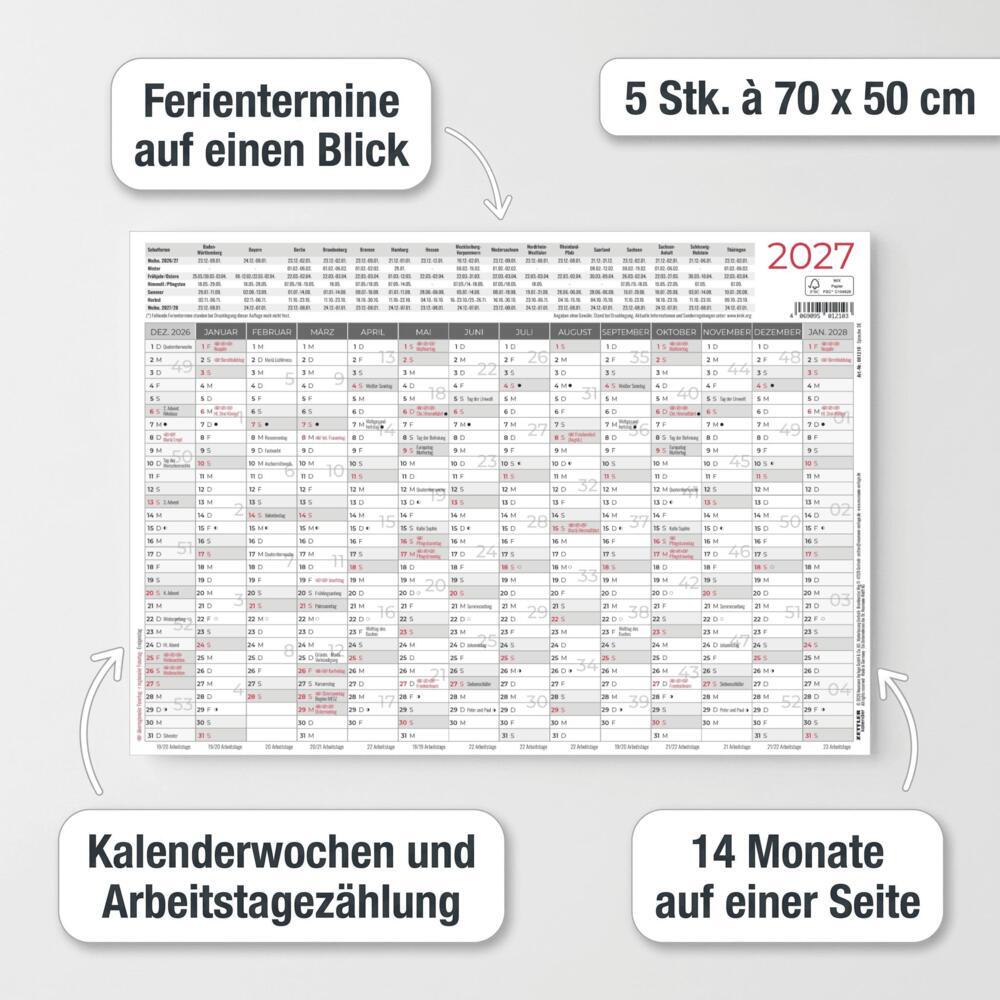 Weitere Ansicht: Kleiner Wandplaner 5 Stk. gerollt 2027 | Neumann Verlage GmbH & Co. KG