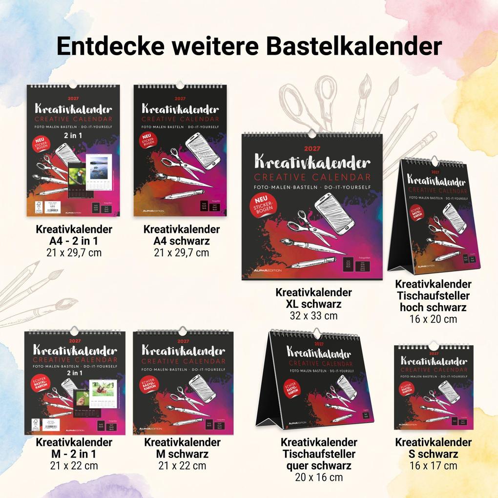 Weitere Ansicht: Kreativkalender Tischaufsteller quer schwarz 2027