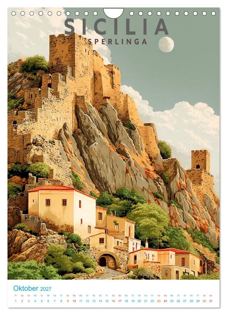 Weitere Ansicht: Sizilien - Old School Poster Style (Wandkalender 2027 DIN A4 hoch), CALVENDO Monatskalender | Val Thoermer, Calvendo