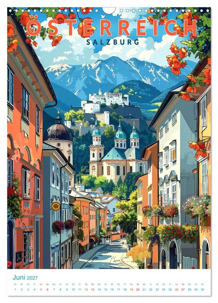 Weitere Ansicht: Österreich - Old School Poster Style (Wandkalender 2027 DIN A3 hoch), CALVENDO Monatskalender | Calvendo, Val Thoermer