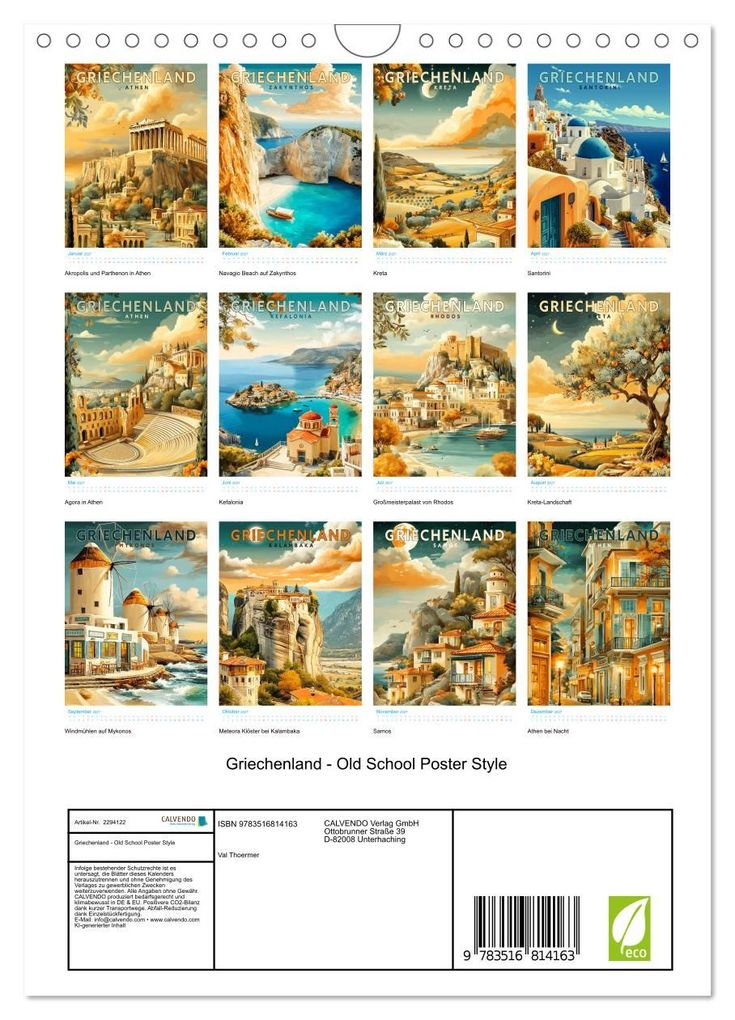 Weitere Ansicht: Griechenland - Old School Poster Style (Wandkalender 2027 DIN A4 hoch), CALVENDO Monatskalender | Calvendo, Val Thoermer