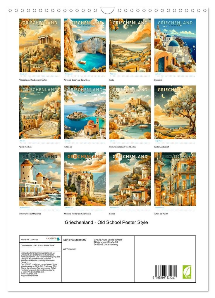 Weitere Ansicht: Griechenland - Old School Poster Style (Wandkalender 2027 DIN A3 hoch), CALVENDO Monatskalender | Calvendo, Val Thoermer