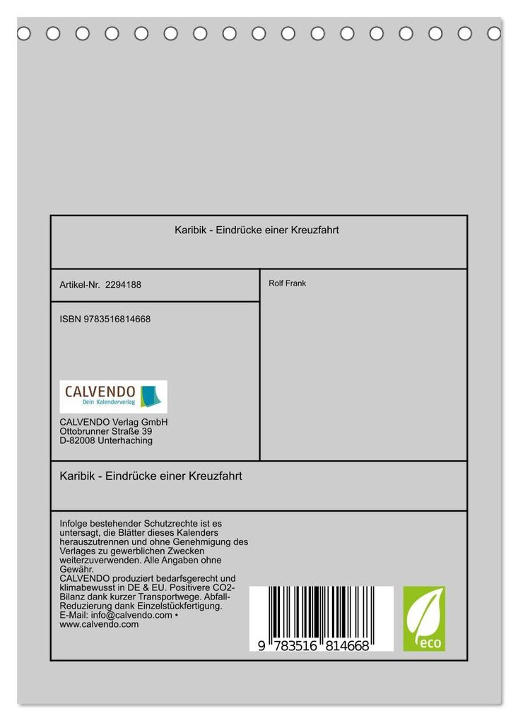 Weitere Ansicht: Karibik - Eindrücke einer Kreuzfahrt (Tischkalender 2027 DIN A5 hoch), CALVENDO Monatskalender | Calvendo, Rolf Frank