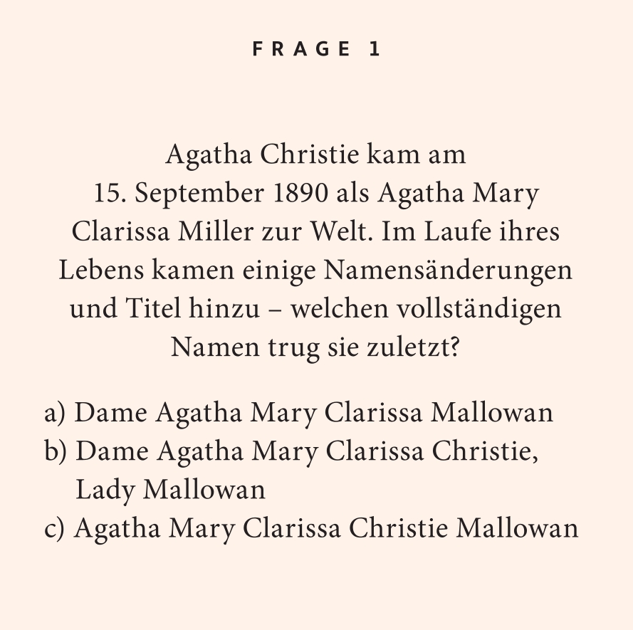 Weitere Ansicht: Agatha Christie-Quiz | Katja Scholz