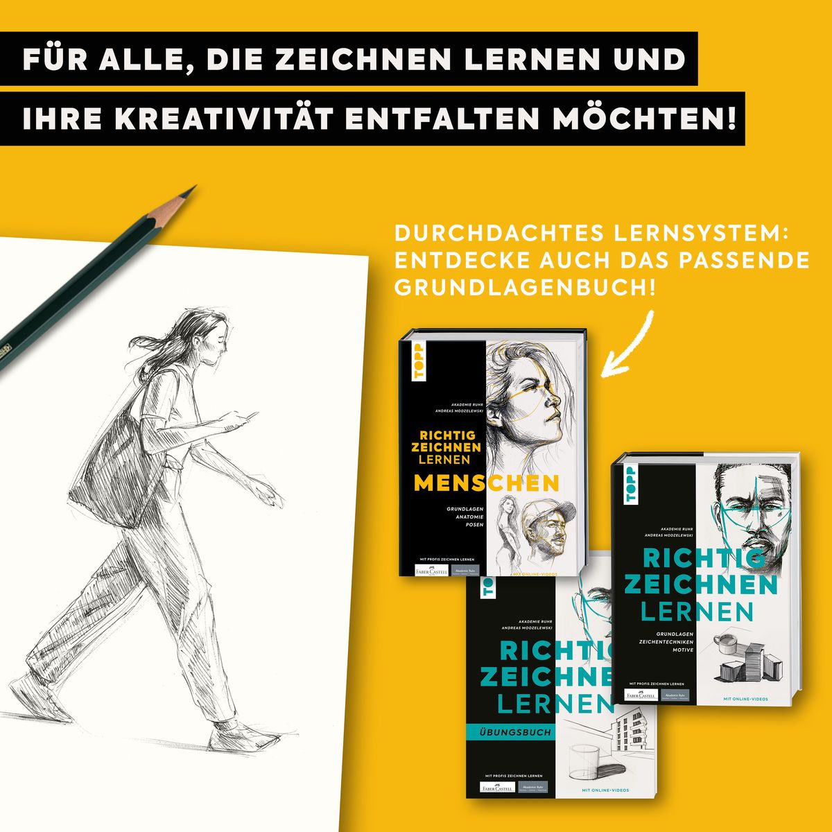 Weitere Ansicht: Richtig Zeichnen lernen Menschen. Übungsbuch | Andreas Modzelewski, Akademie Ruhr