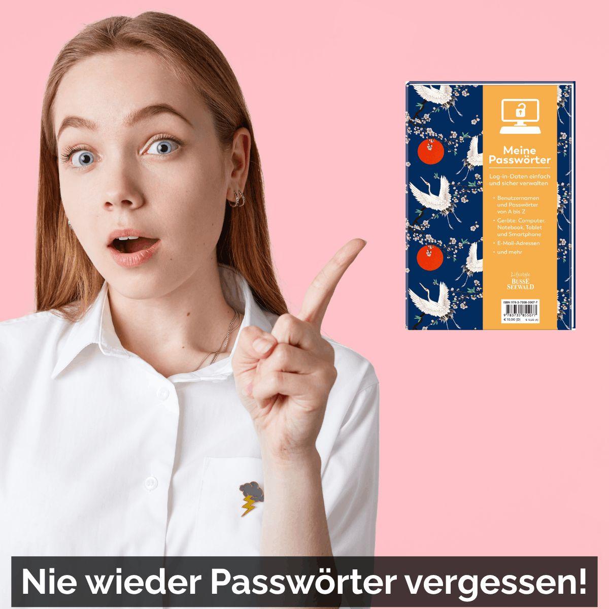 Weitere Ansicht: Meine Passwörter. Ein Eintragebuch für Ihre Zugangsdaten, das Sie einfach in Ihrem Bücherregal verstecken können. | Frechverlag
