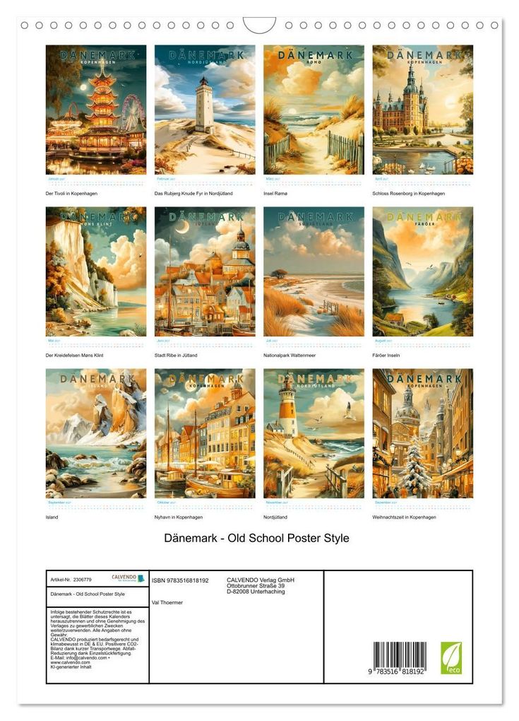 Weitere Ansicht: Dänemark - Old School Poster Style (Wandkalender 2027 DIN A3 hoch), CALVENDO Monatskalender | Calvendo, Val Thoermer