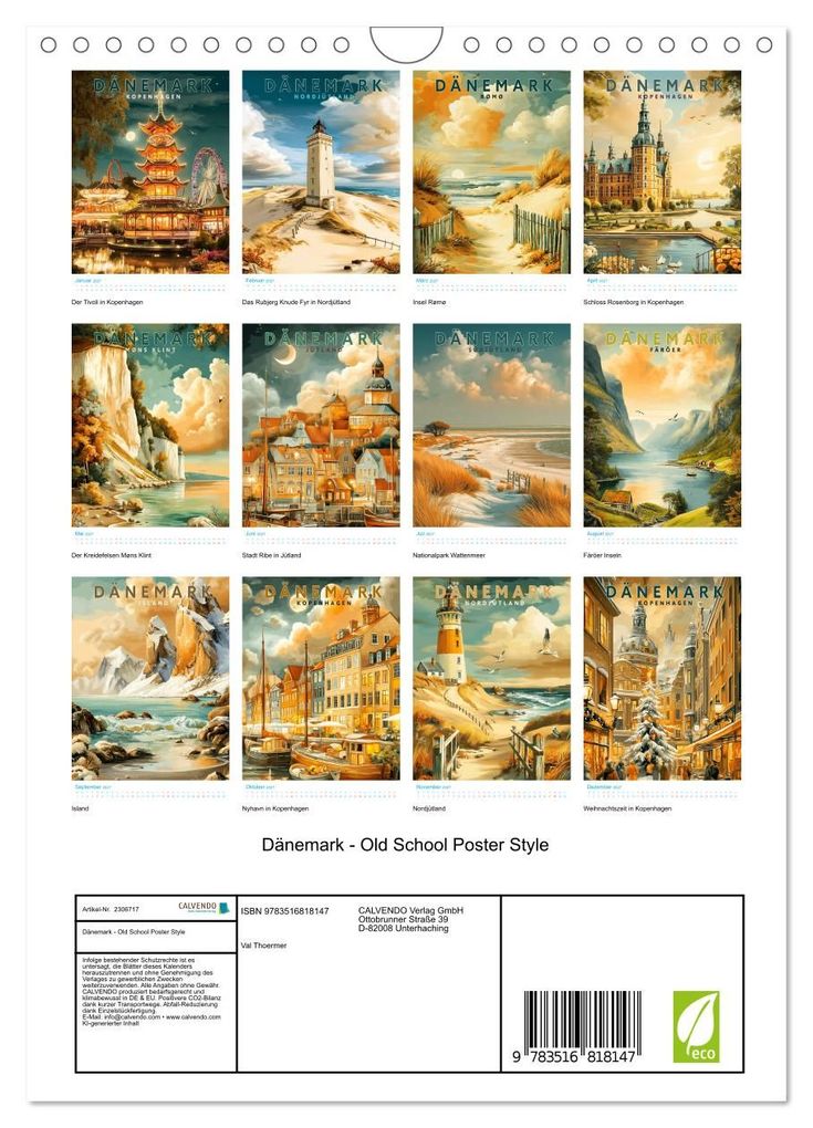Weitere Ansicht: Dänemark - Old School Poster Style (Wandkalender 2027 DIN A4 hoch), CALVENDO Monatskalender | Calvendo, Val Thoermer