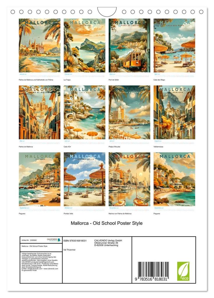 Weitere Ansicht: Mallorca - Old School Poster Style (Wandkalender 2027 DIN A4 hoch), CALVENDO Monatskalender | Calvendo, Val Thoermer