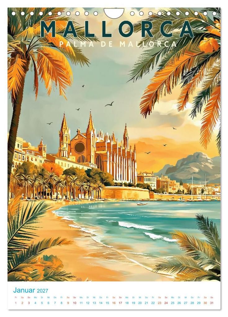 Weitere Ansicht: Mallorca - Old School Poster Style (Wandkalender 2027 DIN A4 hoch), CALVENDO Monatskalender | Calvendo, Val Thoermer