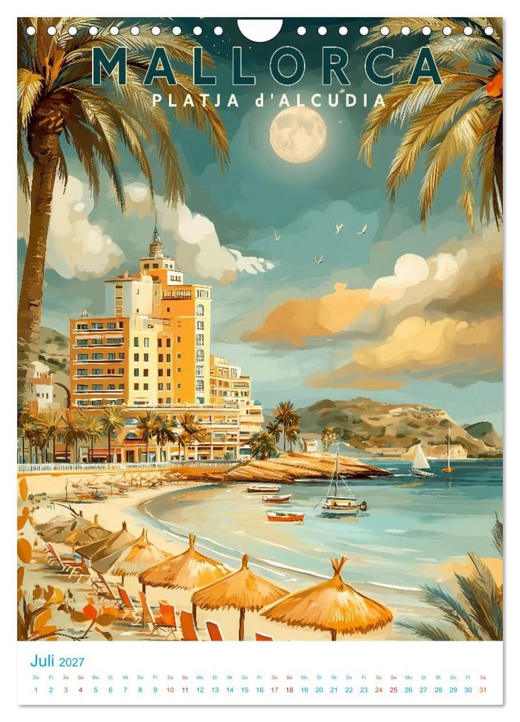 Weitere Ansicht: Mallorca - Old School Poster Style (Wandkalender 2027 DIN A4 hoch), CALVENDO Monatskalender | Calvendo, Val Thoermer