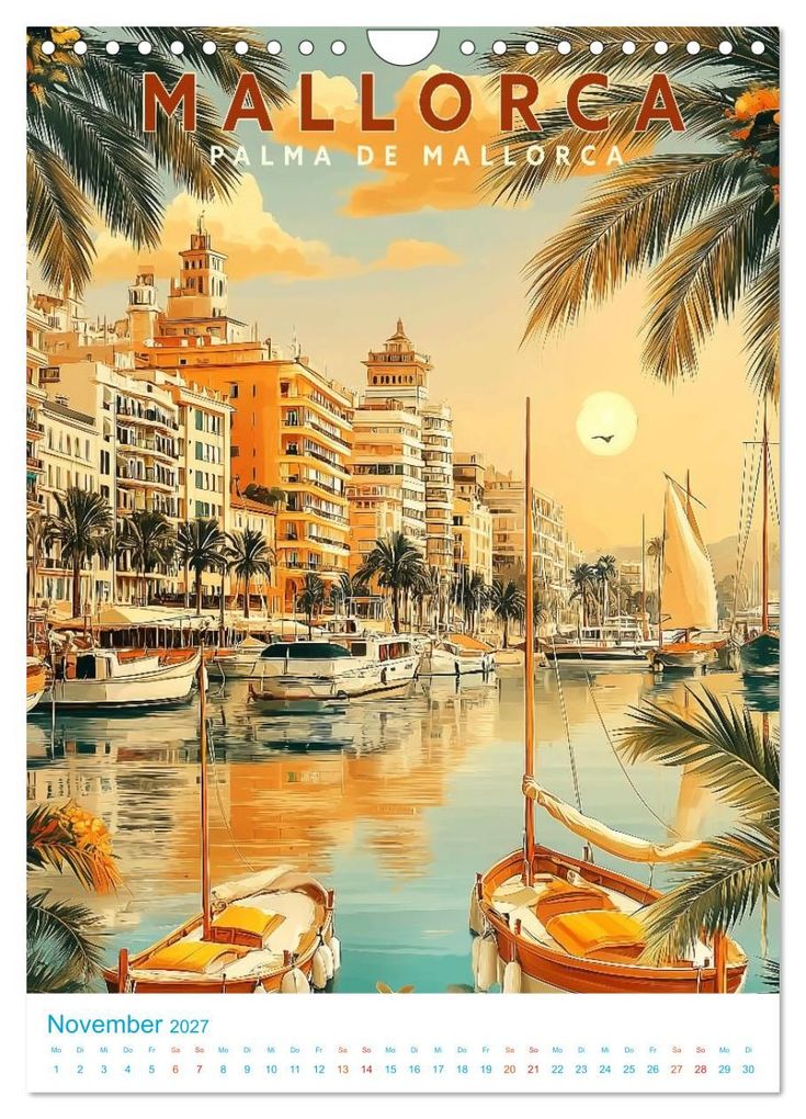 Weitere Ansicht: Mallorca - Old School Poster Style (Wandkalender 2027 DIN A4 hoch), CALVENDO Monatskalender | Calvendo, Val Thoermer