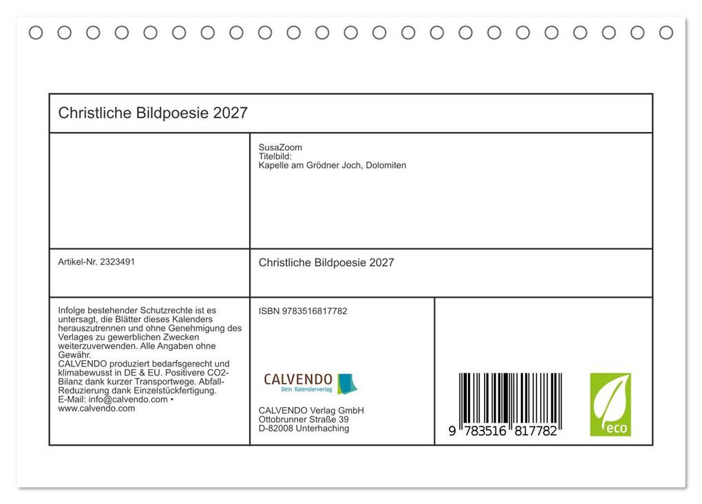 Weitere Ansicht: Christliche Bildpoesie 2027 (Tischkalender 2027 DIN A5 quer), CALVENDO Monatskalender | Calvendo, SusaZoom, SusaZoom SusaZoom
