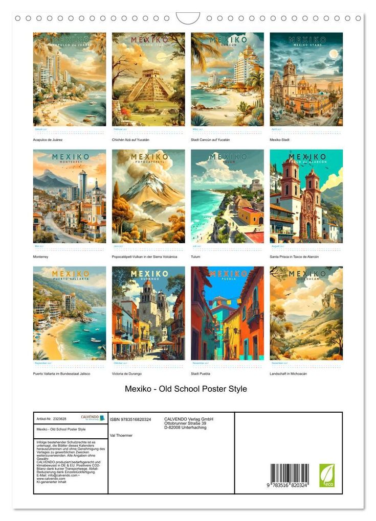 Weitere Ansicht: Mexiko - Old School Poster Style (Wandkalender 2027 DIN A3 hoch), CALVENDO Monatskalender | Calvendo, Val Thoermer