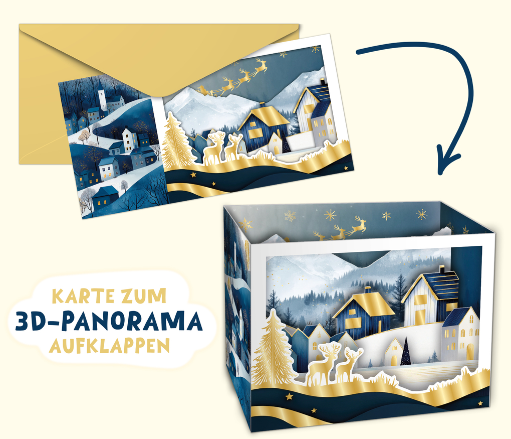 Weitere Ansicht: Weihnachtskarte Pop-Up - Winterliche Dorfidylle
