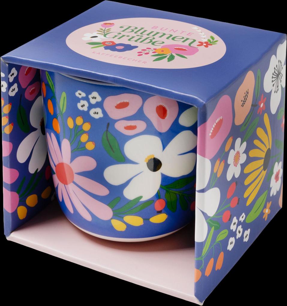 Weitere Ansicht: Bunte Blumengrüße Kaffeebecher royalblau, 350 ml