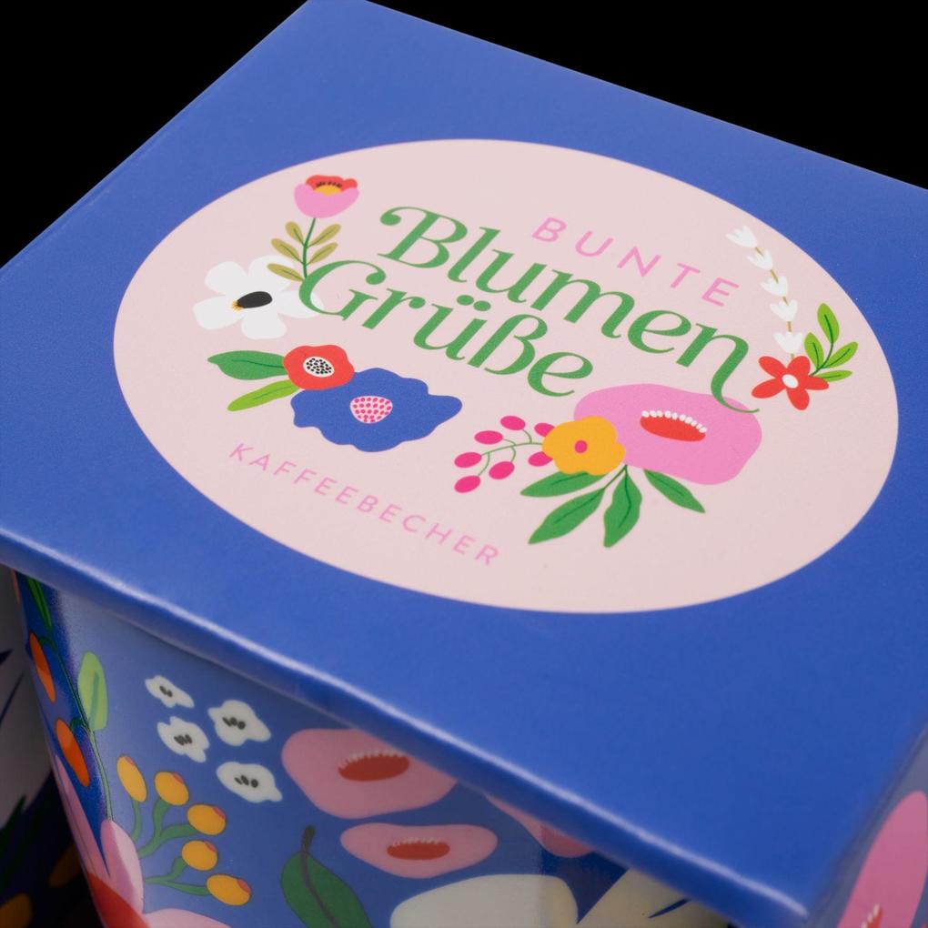 Weitere Ansicht: Bunte Blumengrüße Kaffeebecher royalblau, 350 ml