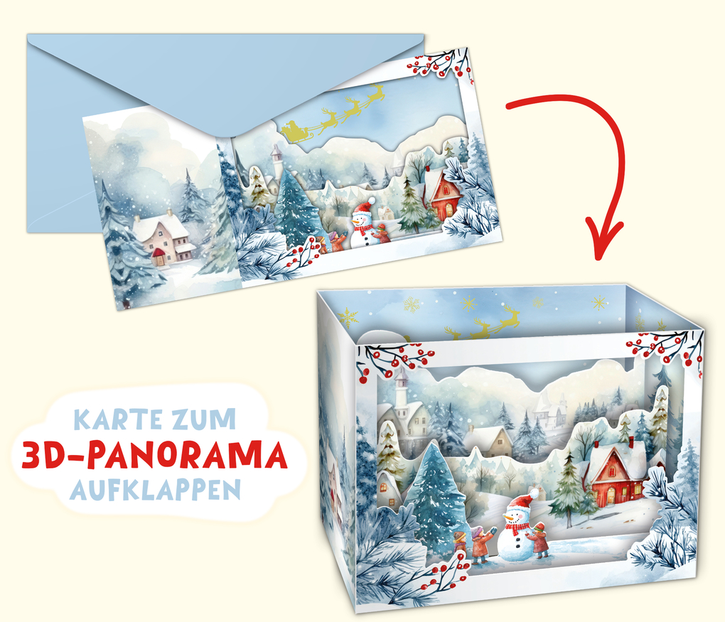 Weitere Ansicht: Weihnachtskarte Pop-Up - Winterfreude im Schnee